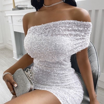 Sexy solid color bag hip dress - Thumbnail 4