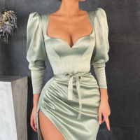 Sexy Women'S High Waist Long Sleeve Split Dress - Thumbnail 3
