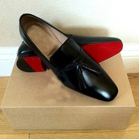 handmade black leather simple unique loafer slips on taseels men shoes - Thumbnail 1