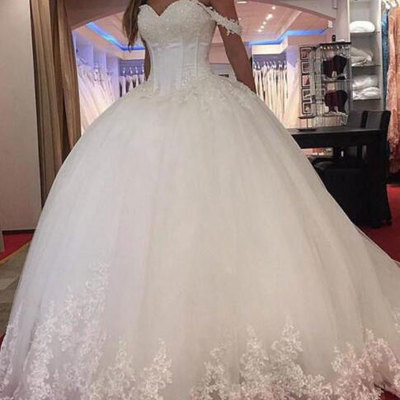 Off the shoulder bridal gown wedding dresses with appliques - Thumbnail 3