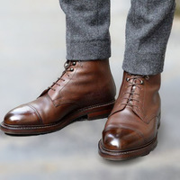 Handmade Men Brown Leather Cap Toe Style Ankle High Walking Men Boots - Thumbnail 1