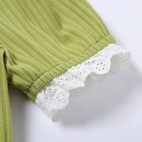 Cute Green Ribbed 2PCS Set Square Collar Puff Sleeve Lace Short Sleeve Crop Top Skirt Summer Party E-Girl Kawaii Korean Japanese Harajuku Streetwear - Thumbnail 7