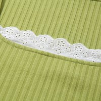 Cute Green Ribbed 2PCS Set Square Collar Puff Sleeve Lace Short Sleeve Crop Top Skirt Summer Party E-Girl Kawaii Korean Japanese Harajuku Streetwear - Thumbnail 8