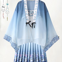 Original Ocean Wave Summer Sling Cardigan Jacket Skirt Three-piece Set - Thumbnail 4