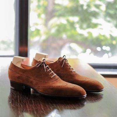 Classic brown suede decent brogue shoes, men handmade office wear wingtip oxfords formal shoes - Thumbnail 4