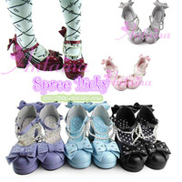 {Free Ship} Little Mermaid Pearl Bead Bow Lolita Princess Platform Shoes SP140388 - Thumbnail 1