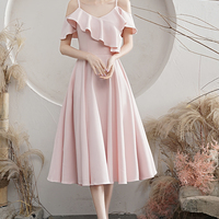 Pink A line short prom dress pink party dress - Thumbnail 3