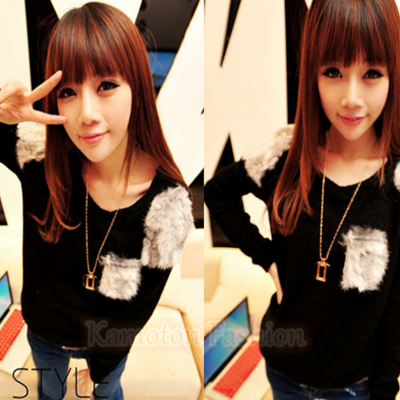 1011 casual loose faux pocket round collar long sleeves sweater pullover