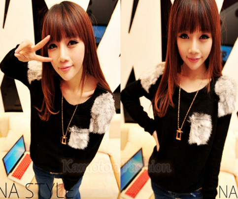 1011 Casual Loose Faux Pocket Round Collar Long Sleeves Sweater Pullover