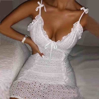 Casual Pure Color Lace Mini Sleeveless Dress