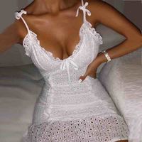 Casual Pure Color Lace Mini Sleeveless Dress - Thumbnail 1