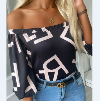 Women'S Black One-Shoulder Print Top