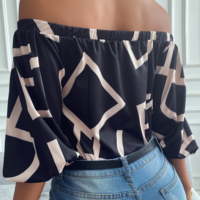 Women'S Black One-Shoulder Print Top - Thumbnail 3