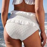 Long Sleeve Pure Color Women's White Lace Dress - Thumbnail 5