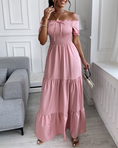 Pure Color Elastic High Waist Short Sleeve Dress