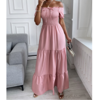 Pure Color Elastic High Waist Short Sleeve Dress - Thumbnail 5