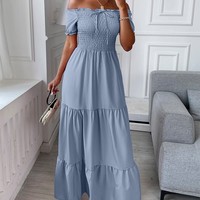 Pure Color Elastic High Waist Short Sleeve Dress - Thumbnail 1