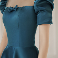 Blue satin long A line prom dress blue evening dress - Thumbnail 1