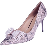 Silver Crystal Pointed Toe High Heels Cinderella Shoes F8776 - Thumbnail 3