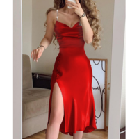 Sling Pure Color Floral Sleeveless Dress - Thumbnail 2