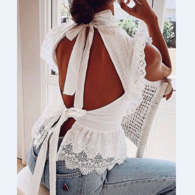 Lace Stitching Sexy Backless Sleeveless Shirt Top