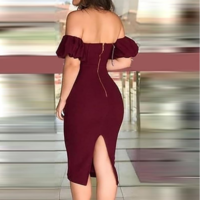 Women's One Shoulder Puff Sleeve Tight Dress - Thumbnail 2