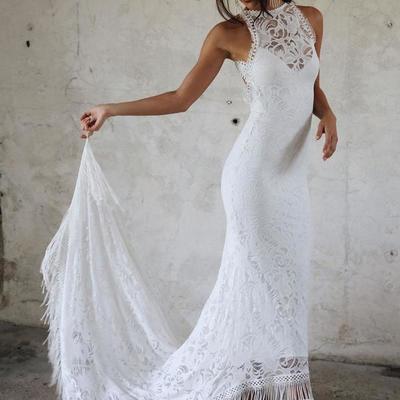 Beach wedding dress, lace wedding dress, long wedding dresses bridal dress,620