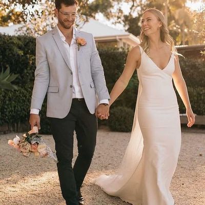 Simple mermaid v neck white soft satin wedding dresses - Thumbnail 2