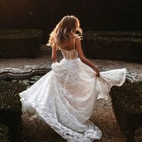 Romantic Sweetheart Spaghetti Straps Lace Wedding Dresses - Thumbnail 2