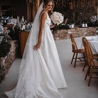 Vintage A-Line V Neck Satin Wedding Dresses with Slit - Thumbnail 2