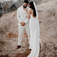 Glamorous Mermaid V Neck Cross Back White Satin Wedding Dresses - Thumbnail 1