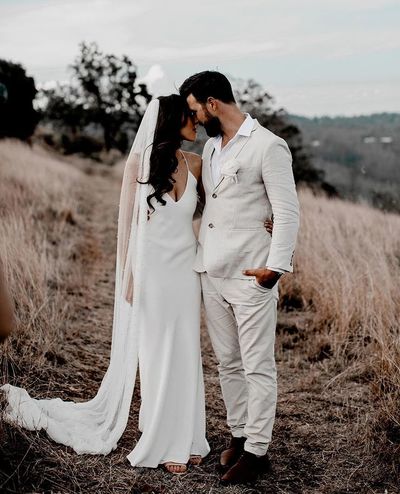 Glamorous Mermaid V Neck Cross Back White Satin Wedding Dresses