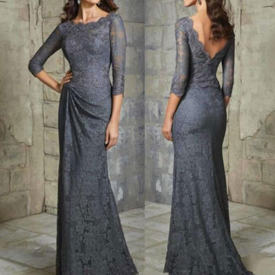 Sheath 3/4 long sleeves long mother of the bride dresses - Thumbnail 5