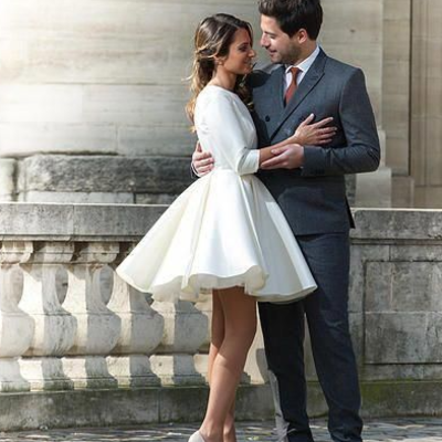 Simple short beach wedding dresses short sleeve boho wedding dress - Thumbnail 4