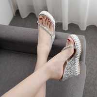 2021 new wedge with sequins cross rhinestone transparent sandals and slippers S-477 - Thumbnail 1