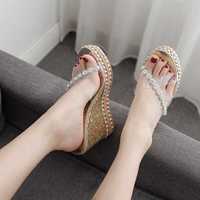 2021 new wedge with sequins cross rhinestone transparent sandals and slippers S-477 - Thumbnail 3
