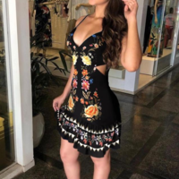 Sling Fashion Sexy Print Flounced Dress - Thumbnail 2