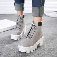High-top lace-up ankle boots women thick-soled 8CM shoes S-480 - Thumbnail 1