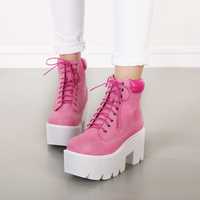 High-top lace-up ankle boots women thick-soled 8CM shoes S-480 - Thumbnail 3