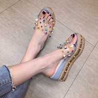 Fashion trifle bottom wear colorful rivets high-heeled slippers S-481 - Thumbnail 1
