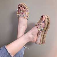 Fashion trifle bottom wear colorful rivets high-heeled slippers S-481 - Thumbnail 3