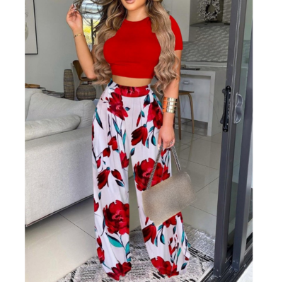 Women'S Short Sleeve Print Two-Piece