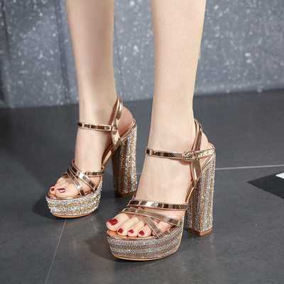 14cm women's shoes with rhinestone heel platform sandals S-483