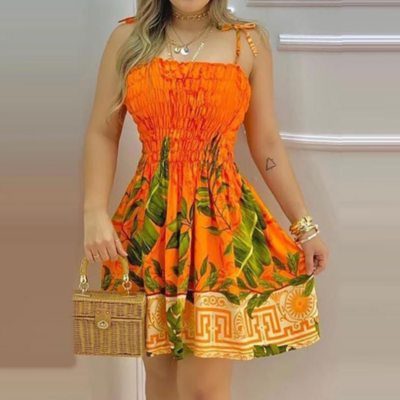 Sling sexy print sleeveless high waist dress - Thumbnail 2