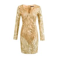 V-Neck Long Sleeve Sexy High Waist Bag Hip Dress - Thumbnail 1