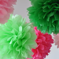 7 Paper Pom Poms | Birthday Party | Baby Shower | Preppy | Custom Colors  - Thumbnail 1