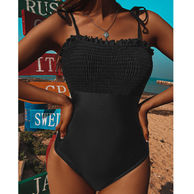 Solid color high waist bikini swimsuit