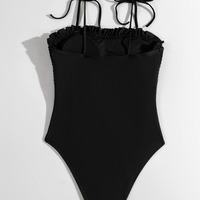 Solid Color High Waist Bikini Swimsuit - Thumbnail 2