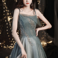 Cute tulle long A line prom dress evening dress - Thumbnail 1