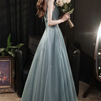 Cute tulle long A line prom dress evening dress - Thumbnail 3
